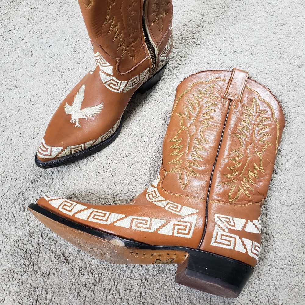 Rudel Leather Cowboy Botas Men 25.5 7.5 Brown Eagle Greek Cowhide Western‎ Boots